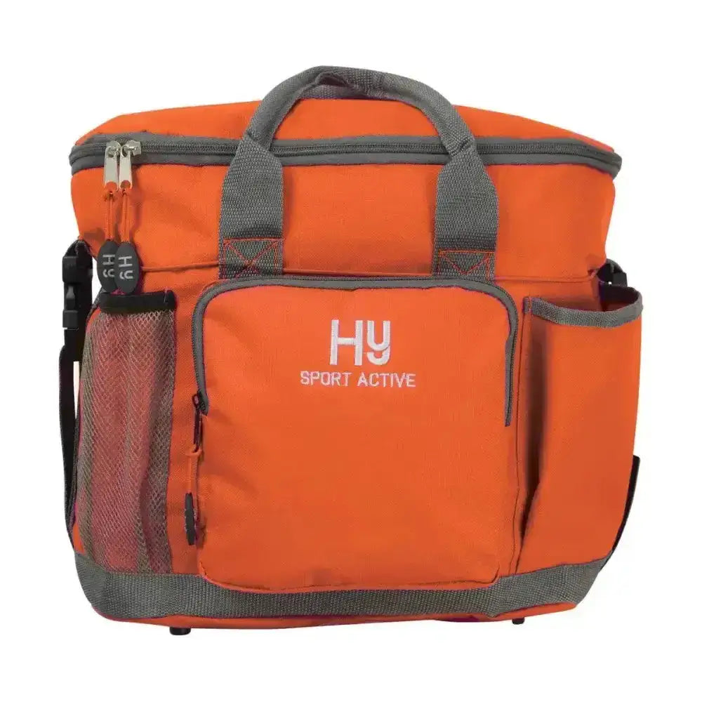 Bright orange hy sport active grooming bag with gray accents and multiple pockets to keep grooming essentials neat smart and colourful