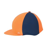 Orange and navy blue two-tone sport active hat silk with small orange button from silver hy sport coloured collections perfectly