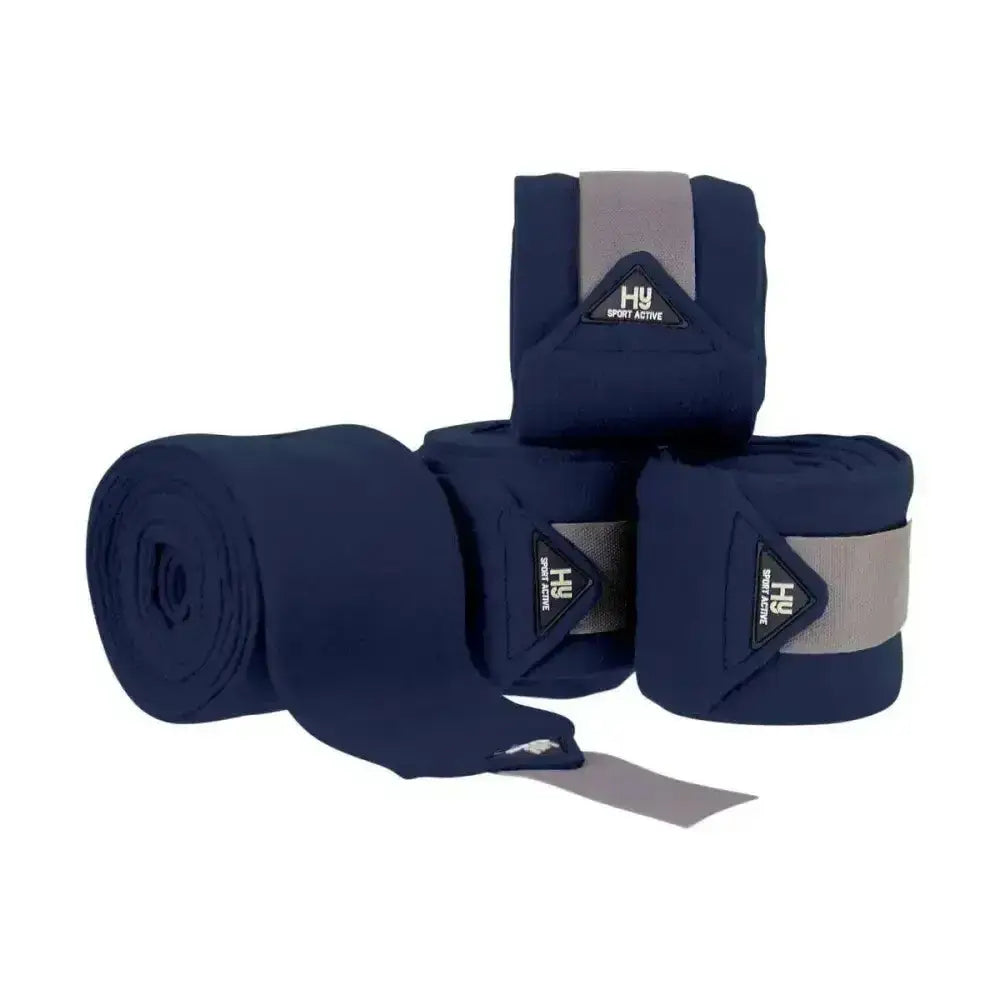 Navy blue hy sport active luxury bandages with gray reflective strip and black logo designed for sport active use