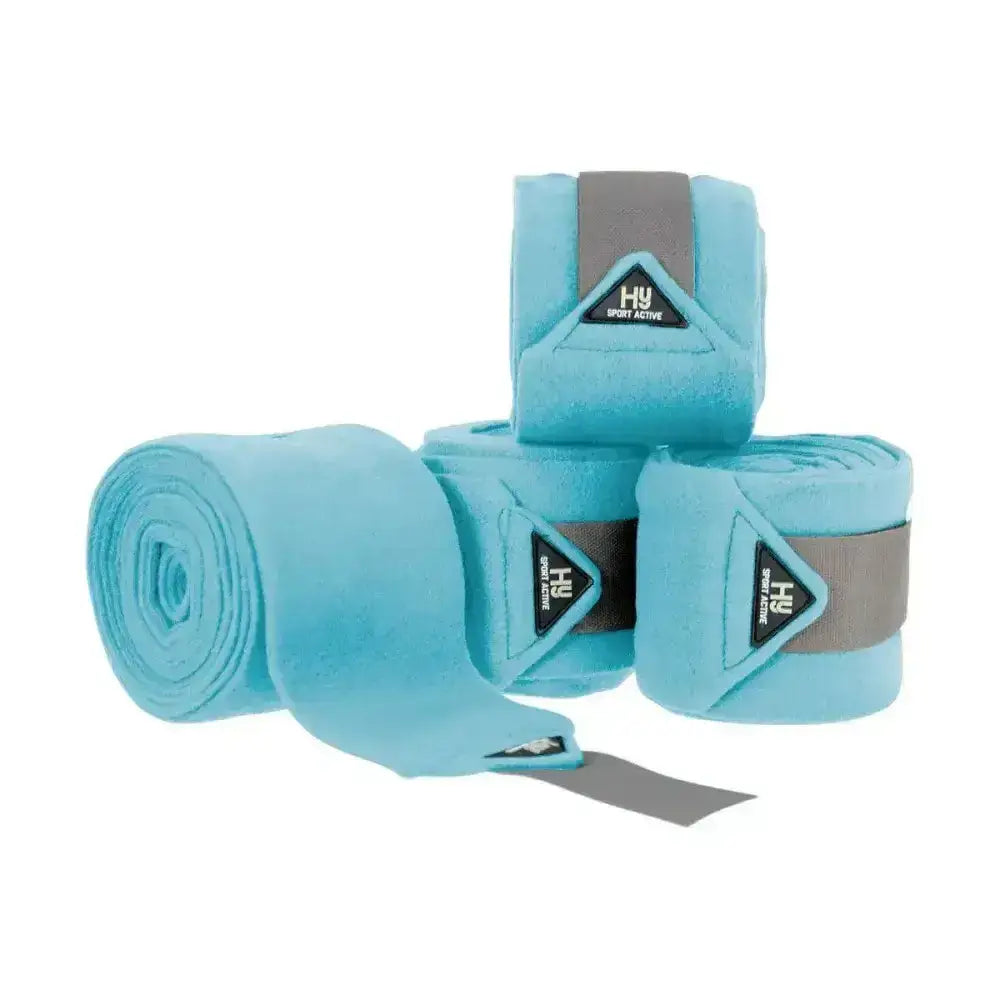 Light blue hy sport active luxury bandages with gray elastic straps and triangular brand labels designed for active use