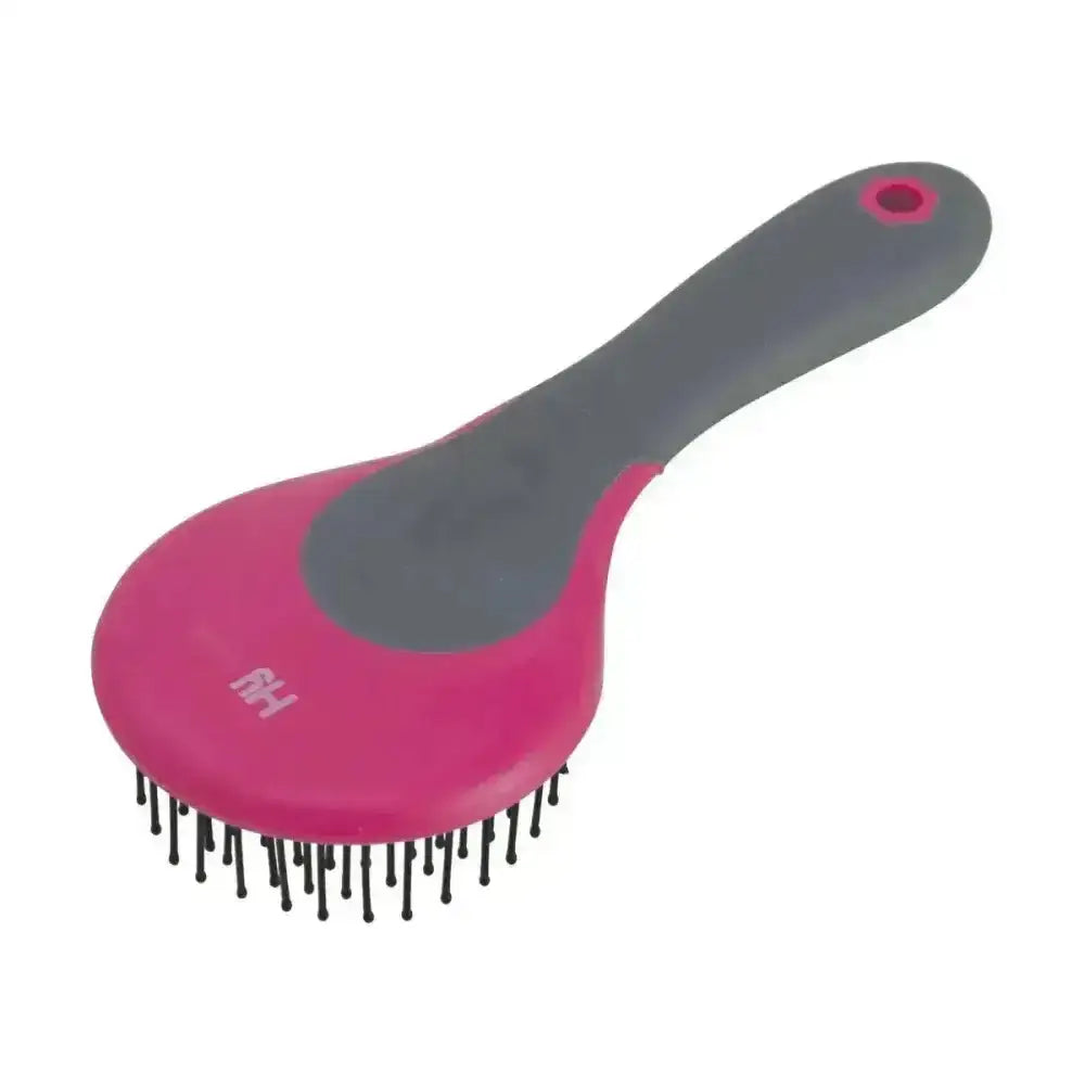 Pink and gray hy sport active mane and tail brush with black bristles and round head mane design