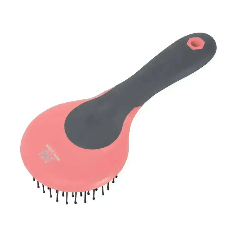 Pink and black hy sport active mane and tail brush with ergonomic handle and dense round head mane bristles