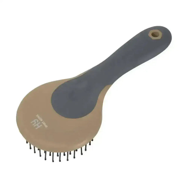 Hy sport active mane and tail brush with gray tan body black bristles and ergonomic handle for comfortable grooming