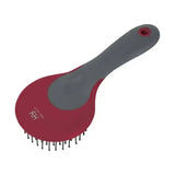 Hy sport active mane and tail brush with a red and gray round head mane and black bristles for grooming horses