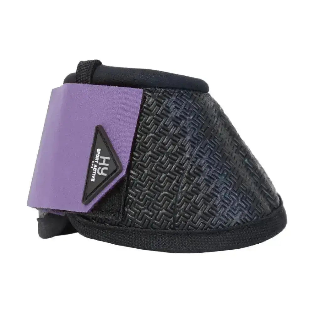 Purple and black hy sport active over reach boots with textured pattern and triangular brand patch from active colour collection