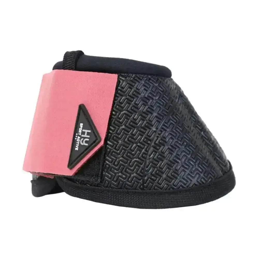 Pink and black hy sport active over reach boots with textured pattern and triangular logo from active colour collection