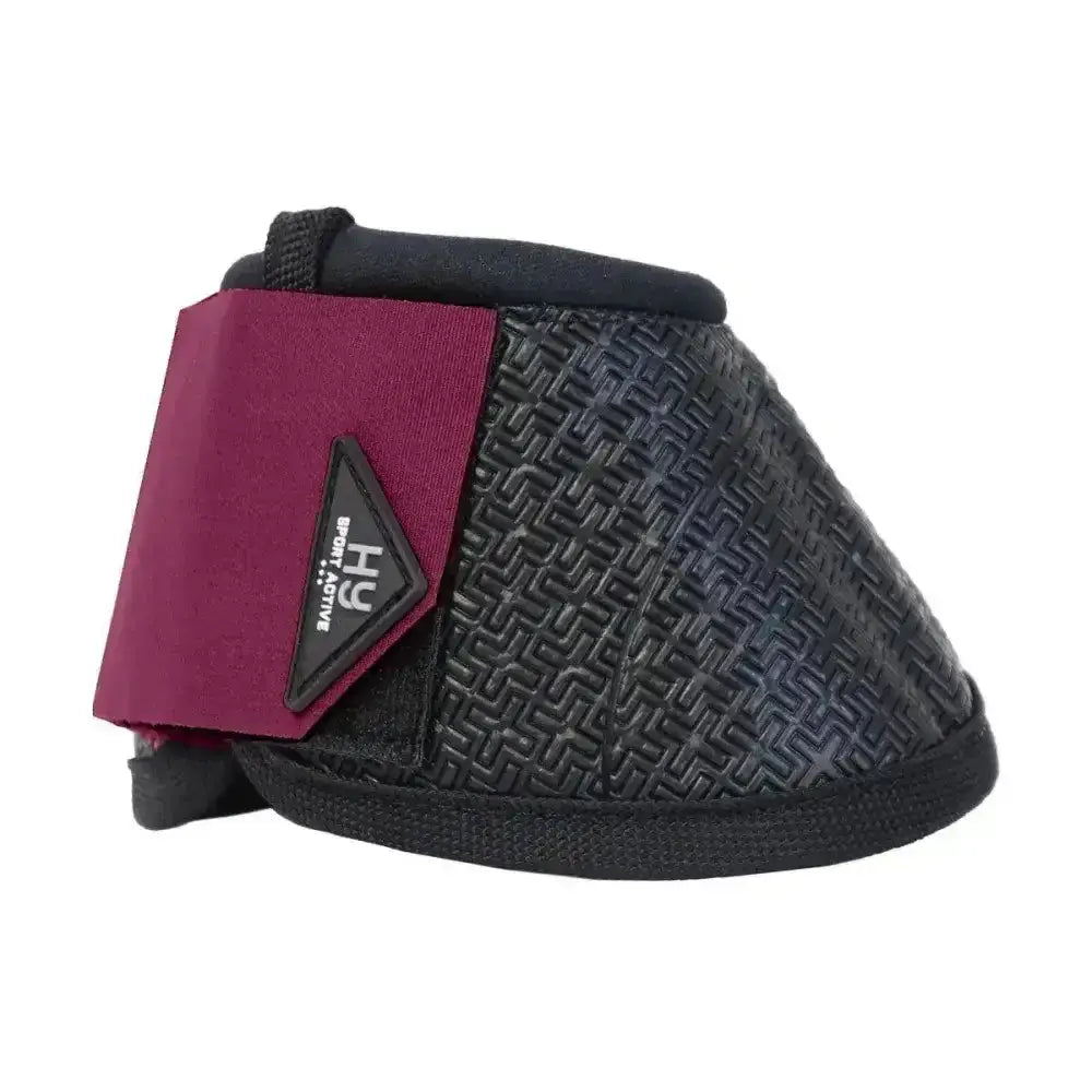Black and maroon hy sport active over reach boots with textured pattern and sport active logo from active colour collection