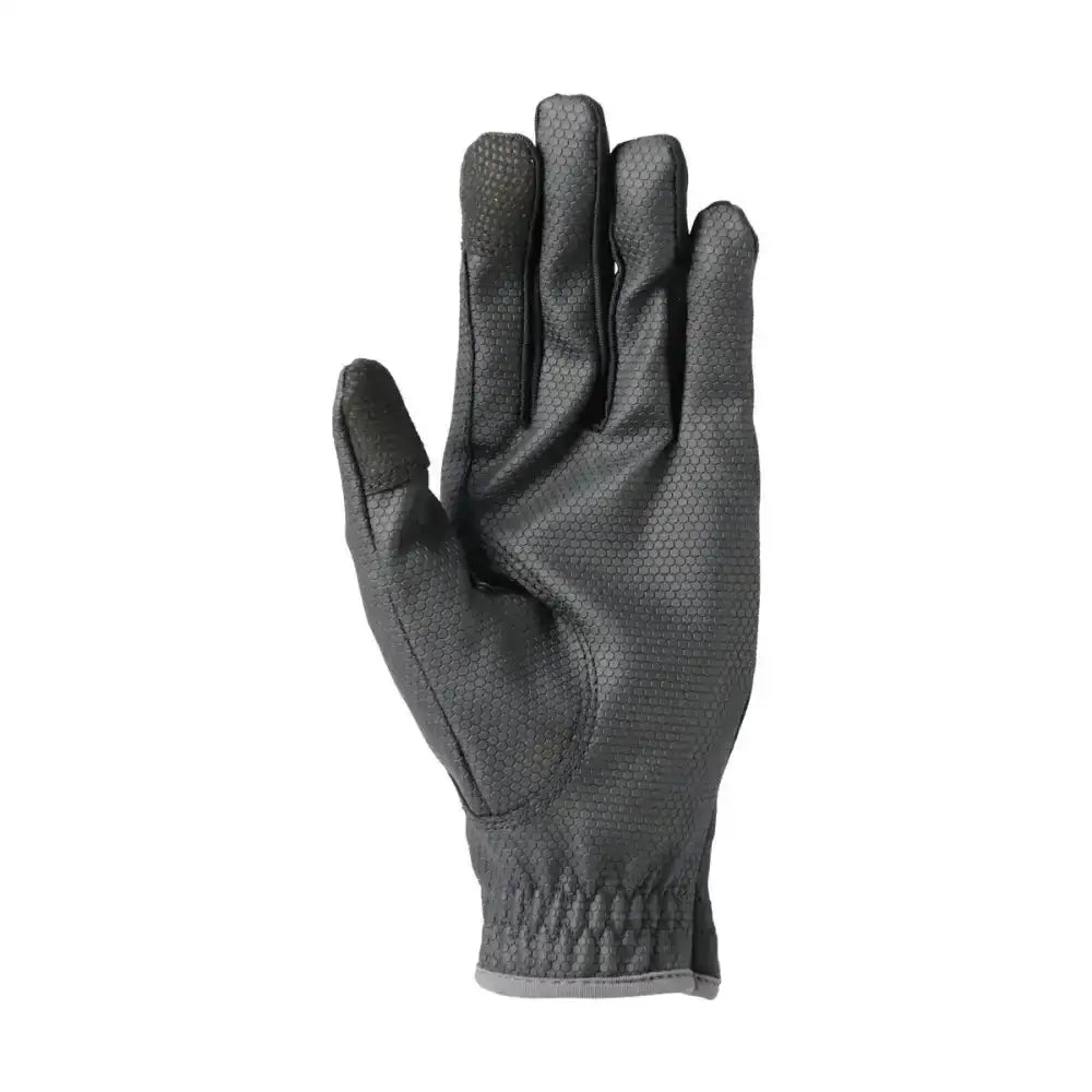 Black hy sport active riding glove with lightweight synthetic hexagonal textured palm for high performance use