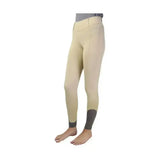 Beige hy sport active riding tights with dark gray reinforced cuffs and wide stretch waistband for comfort
