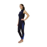 Navy and royal blue sport active sleeveless one-piece with zipper neckline and side panels from hy sport collection base layers