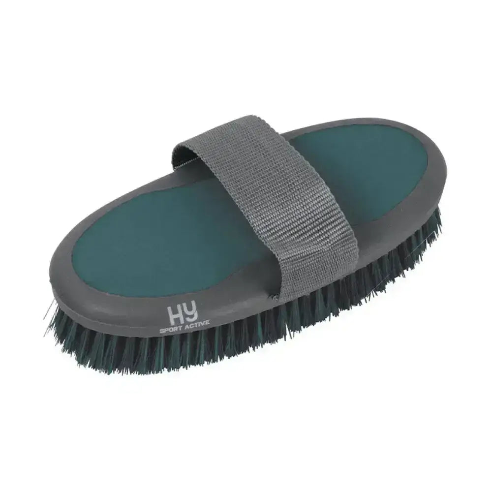 Hy sport active sponge brush gray and teal with black bristles and adjustable strap for super handy grooming