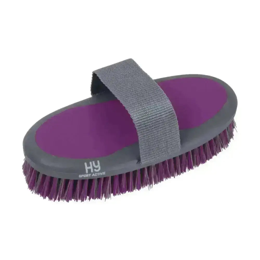 Hy sport active sponge brush purple and gray with padded strap super handy grooming brush for horses