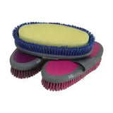 Set of three hy sport active sponge brushes with blue pink and yellow bristles on gray handles for super handy grooming