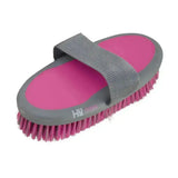 Pink and gray hy sport active sponge brush with padded strap for super handy grooming and easy use