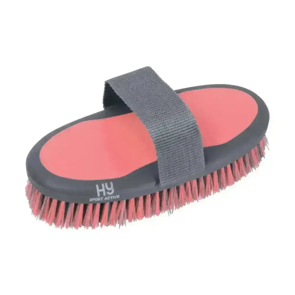 Red and gray hy sport active sponge brush with padded strap for super handy grooming and easy handling