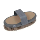 Gray hy sport active sponge brush with brown bristles and textured strap for super handy grooming and active use