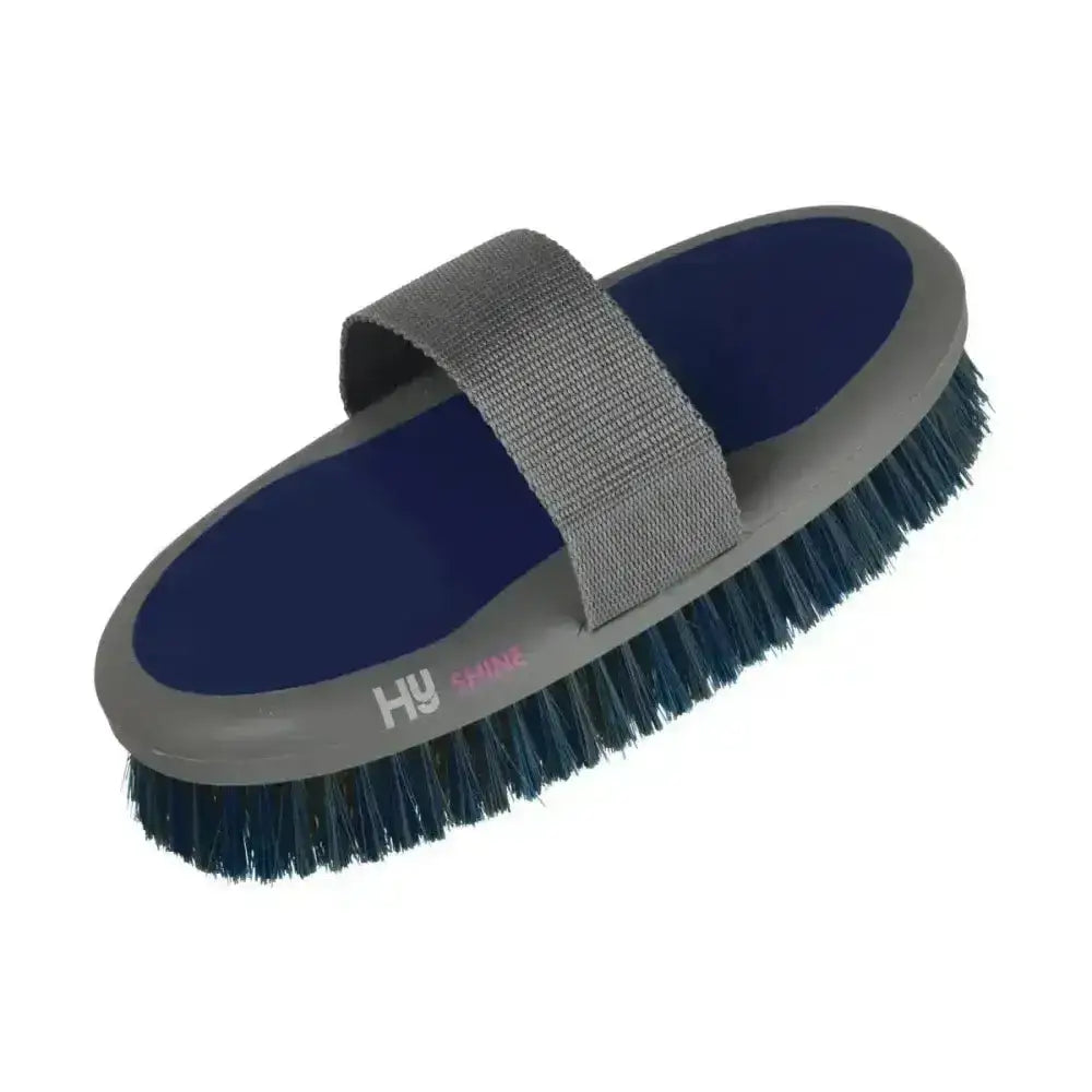 Gray and navy blue hy sport active sponge brush with gray strap handle for super handy grooming and easy use