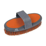 Orange and gray hy sport active sponge brush with textured strap for secure grip super handy grooming brush