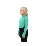 Teal hy sport active young rider base layer with half zip collar gray shoulder panels soft breathable fabric