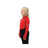 Red long-sleeved hy sport active young rider base layer with gray zipper soft breathable fabric and logo on sleeve
