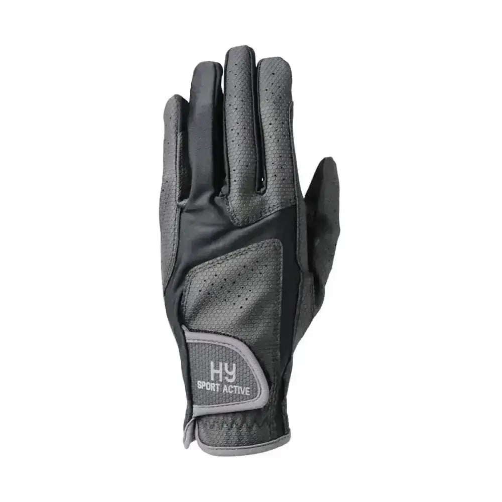 Black and gray perforated riding gloves with sleek design for active young rider high performance glove back view