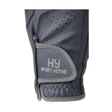 Gray hy sport active young rider riding gloves showing breathable mesh and reinforced stitching for high performance use