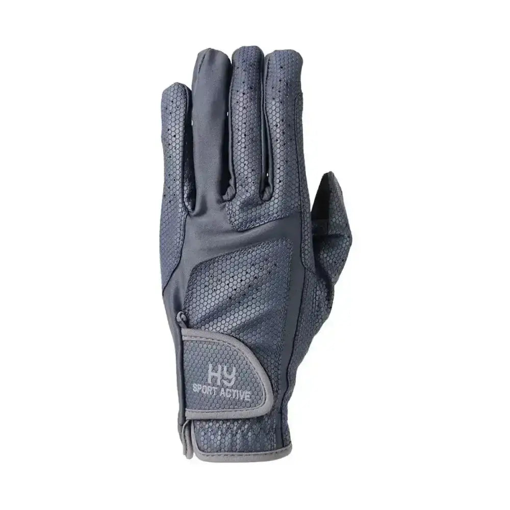 Dark gray hy sport active young rider riding gloves with breathable mesh and reinforced palm for high performance use