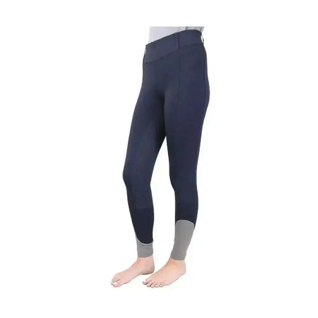 Navy blue hy sport active young rider riding tights with gray cuffs designed for comfortable young rider riding