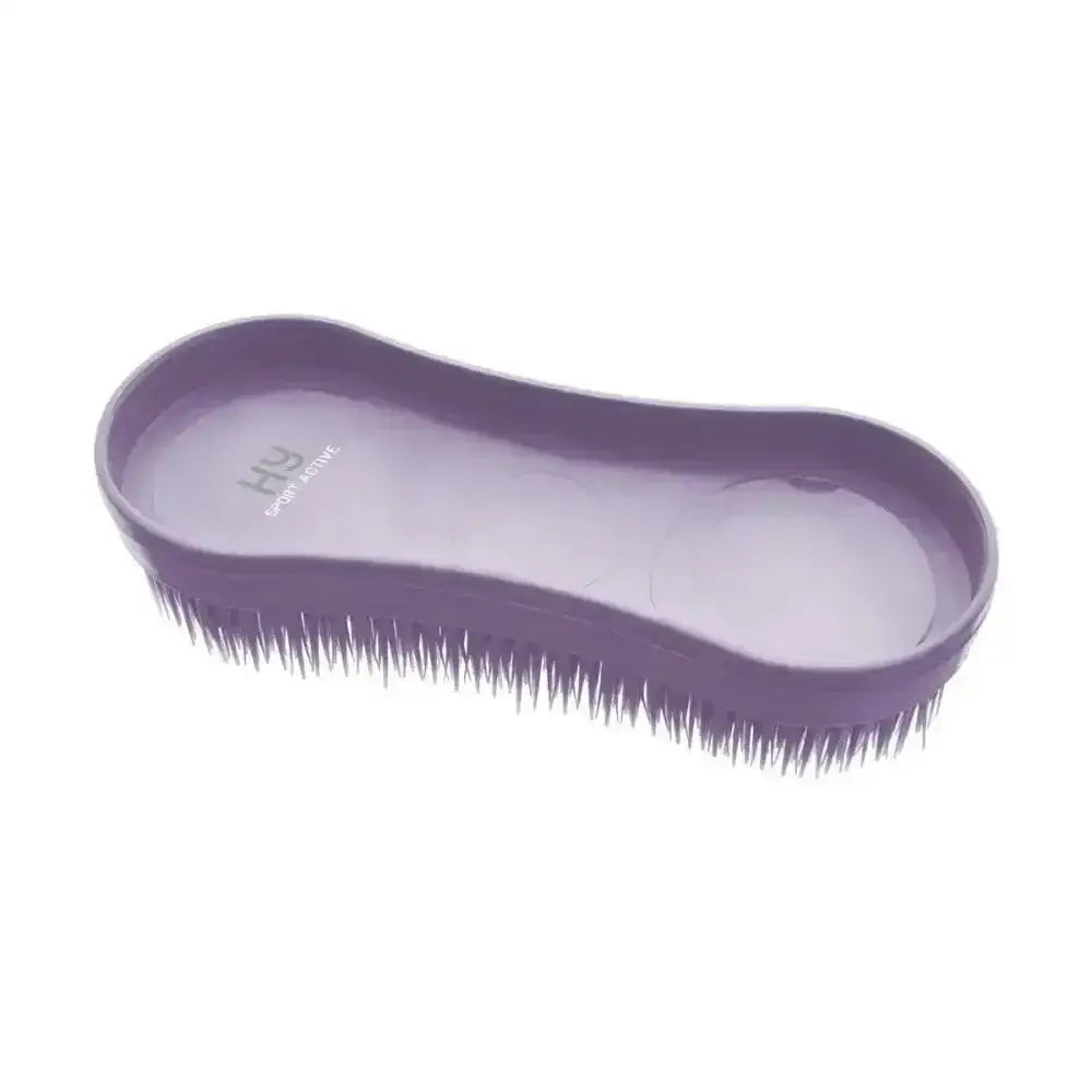 Purple plastic horse brush with dense stiff bristles from hy sport miracle grooming brushes collection