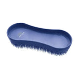 Blue plastic horse brush with dense stiff bristles from hy sport miracle grooming brushes for effective grooming
