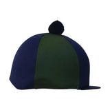 Hy two tone lycra silks horse hood in navy blue and forest green with a fantastic bobble hat pom pom on top