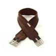 Brown leather hycomfort cushion girths with silver metal buckles for comfortable and secure riding gear