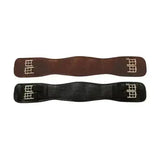 Brown and black leather horse halters with silver buckles shown with hycomfort waffle dressage girth elasticated ends