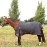Black hyconic 0g turnout rug with red trim and adjustable straps charcoal waterproof denier super lightweight turnout