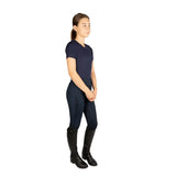 Navy blue hyconic children’s torrellas riding tights with subtle texture and side brand logo for performance riding