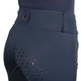 Dark navy hyconic torrellas riding tights with high waistband and textured perforated thigh grip panels for riding