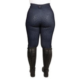 Navy blue textured hyconic valloria denim look riding tights with subtle pattern and high waistband for riding use