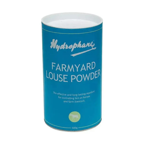 Blue cylindrical container of hydrophane farmyard louse powder 500g long lasting repellent for farmyard use