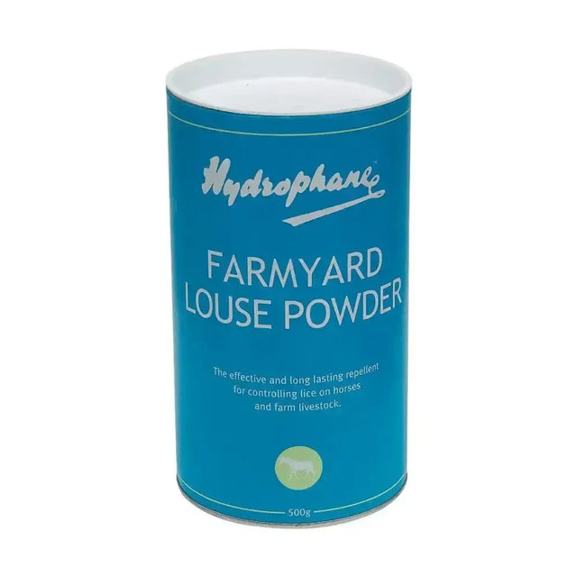 Blue cylindrical container of hydrophane farmyard louse powder 500g with long lasting repellent for farm use