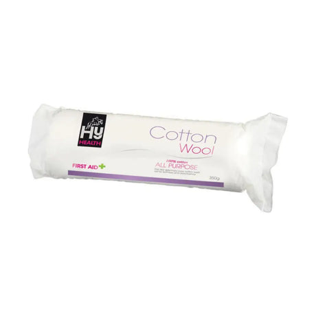 A white 350g roll of hyhealth cotton wool in clear purple and black packaging perfect for personal care use
