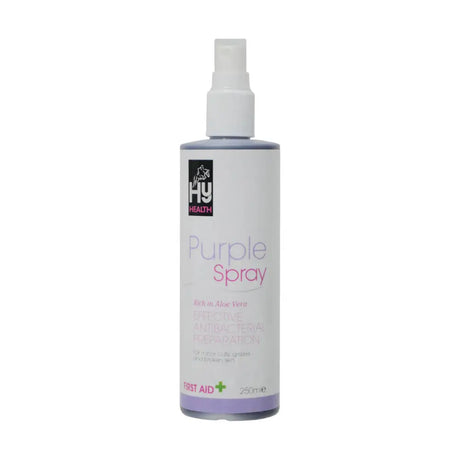 White spray bottle with purple label and cap from hy health brand for hyhealth purple spray effective antibacterial wound care