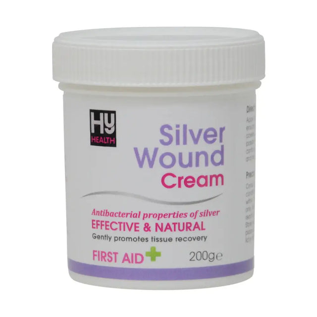White plastic jar of hyhealth silver wound cream 200g soothing anti-bacterial silver wound cream for skin care