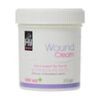 White plastic container of hyhealth wound cream labeled with pink and purple text rich in natural tea tree oil antibacterial agents