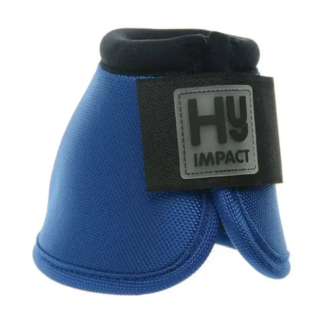 Back view of blue hyimpact pro over reach boots with black padded interior and anti-spin heel knob for stability