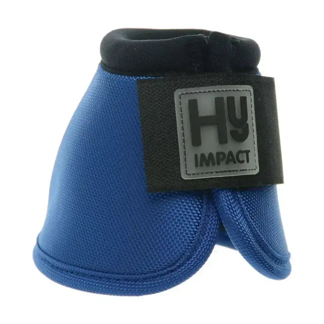 Back view of blue hyimpact pro over reach boots with black padded interior and anti-spin heel knob for stability