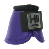 Purple hyimpact pro over reach horse hoof boot with black padded top gray logo patch and anti-spin heel knob