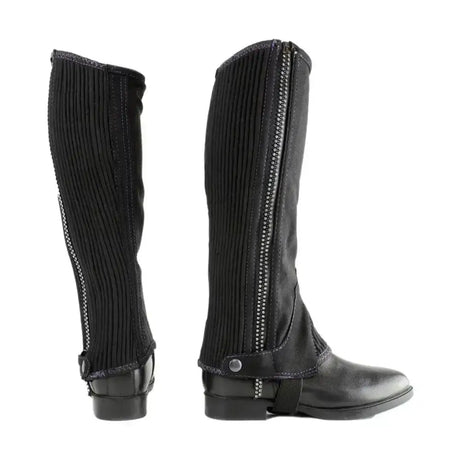 Black ribbed leather hyland amara diamante half chaps with zipper closure and adjustable strap for riding use