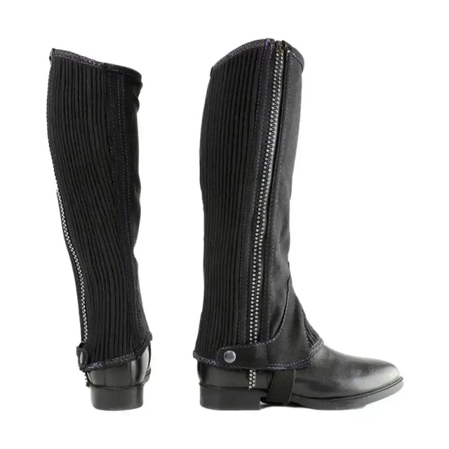 Black ribbed leather hyland amara diamante half chaps with zipper closure and adjustable strap for riding use