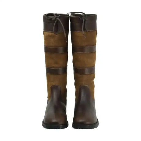 Hyland bakewell long suede riding boots in brown tan with dark leather accents and laces for practical long country use