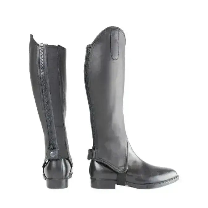 Black leather hyland leather riding gaiters with zipper closure and adjustable strap for quality leather riding gaiters